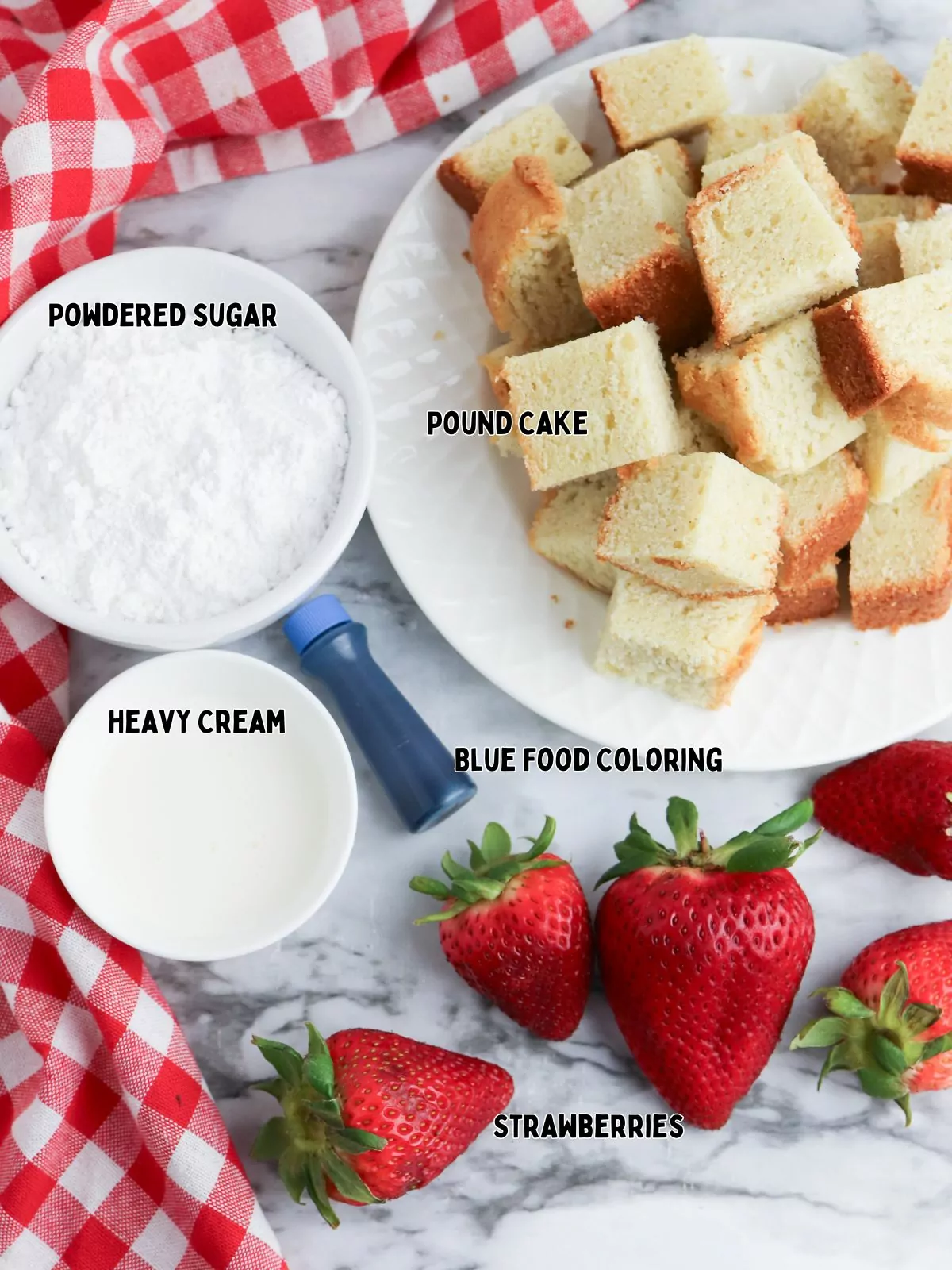 ingredients for patriotic no-bake dessert.
