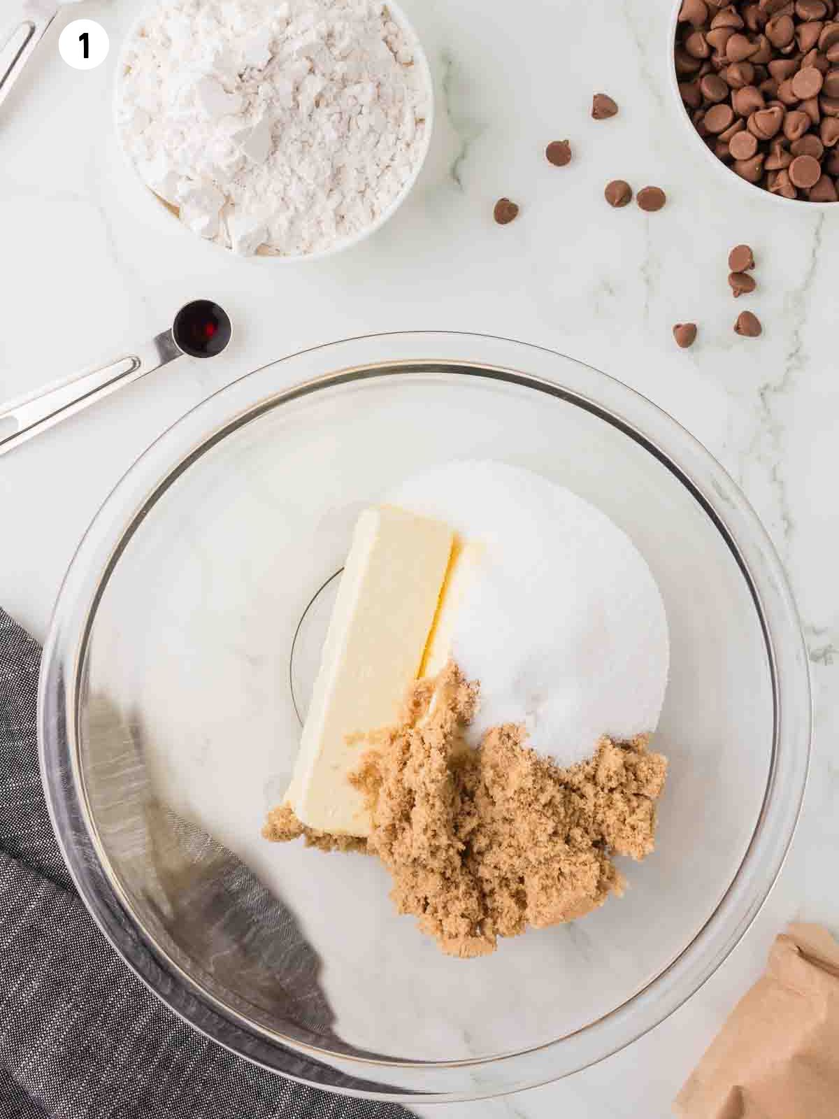 butter and sugars in a mixing bowl