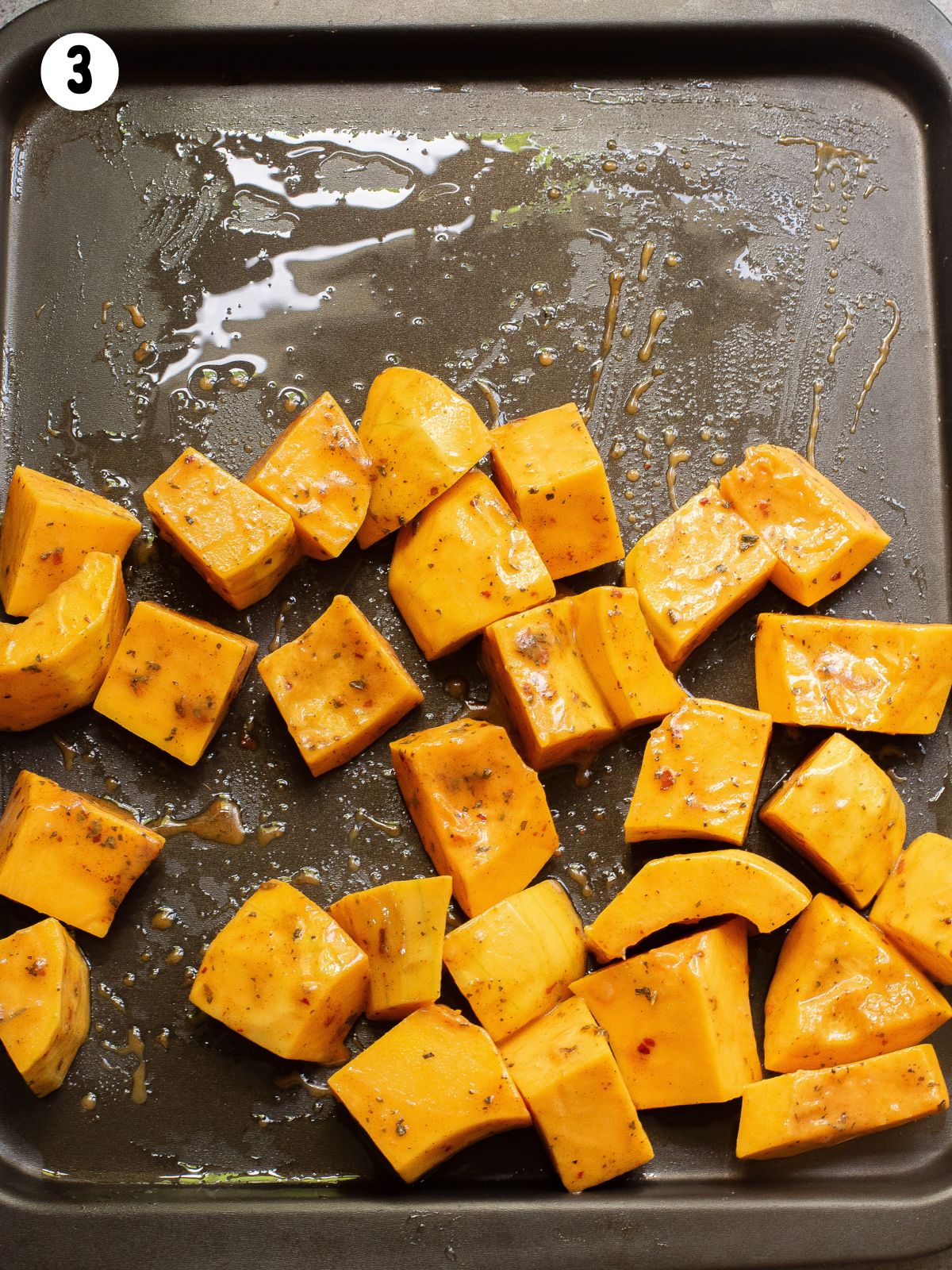 butternut squash on baking tray.