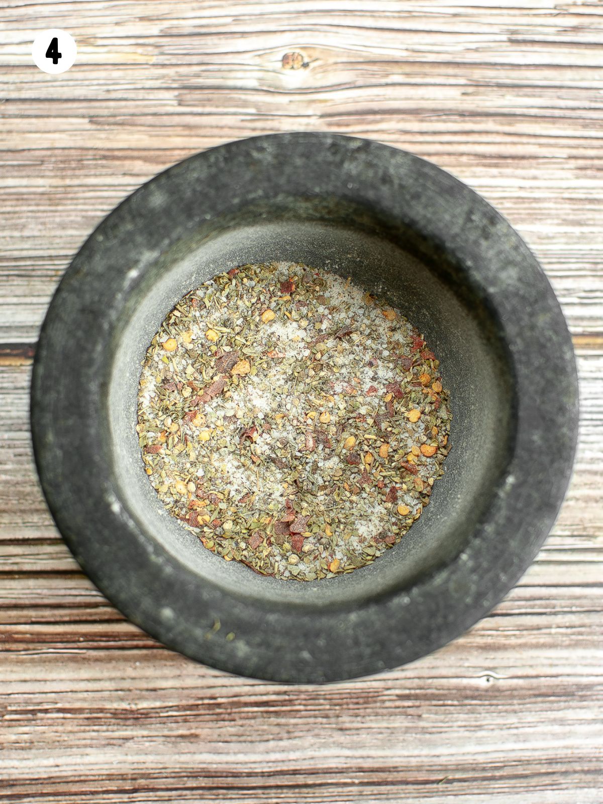 herbs combined well in mixing bowl.
