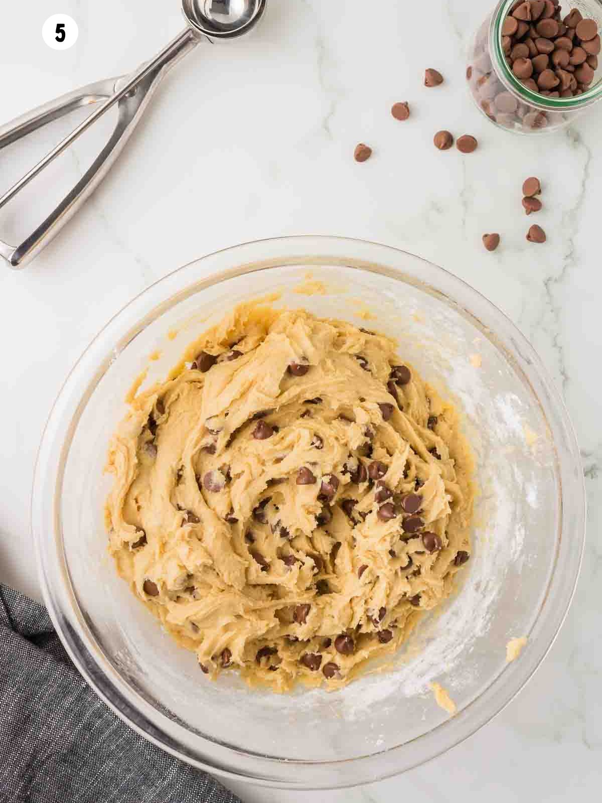 completed cookie dough in a mixing bowl