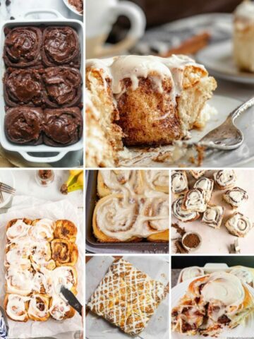 a collage photo of cinnamon roll recipes.