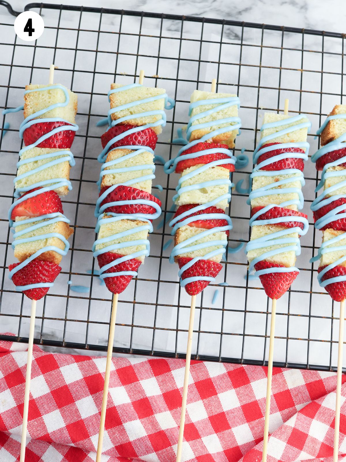 4th of July patriotic dessert on cooling rack.