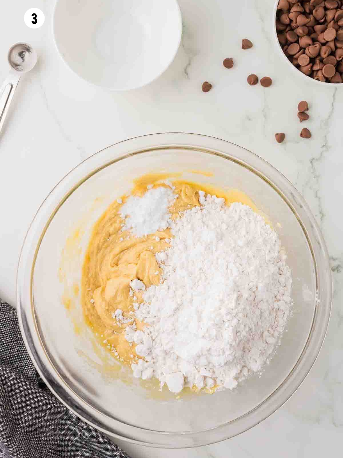 dry ingredients added to the mixing bowl