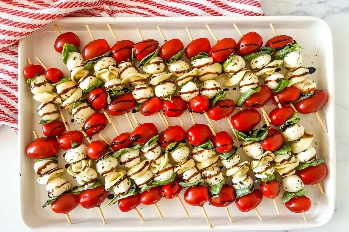 Tortellini Caprese Skewers by The Feathered Nester