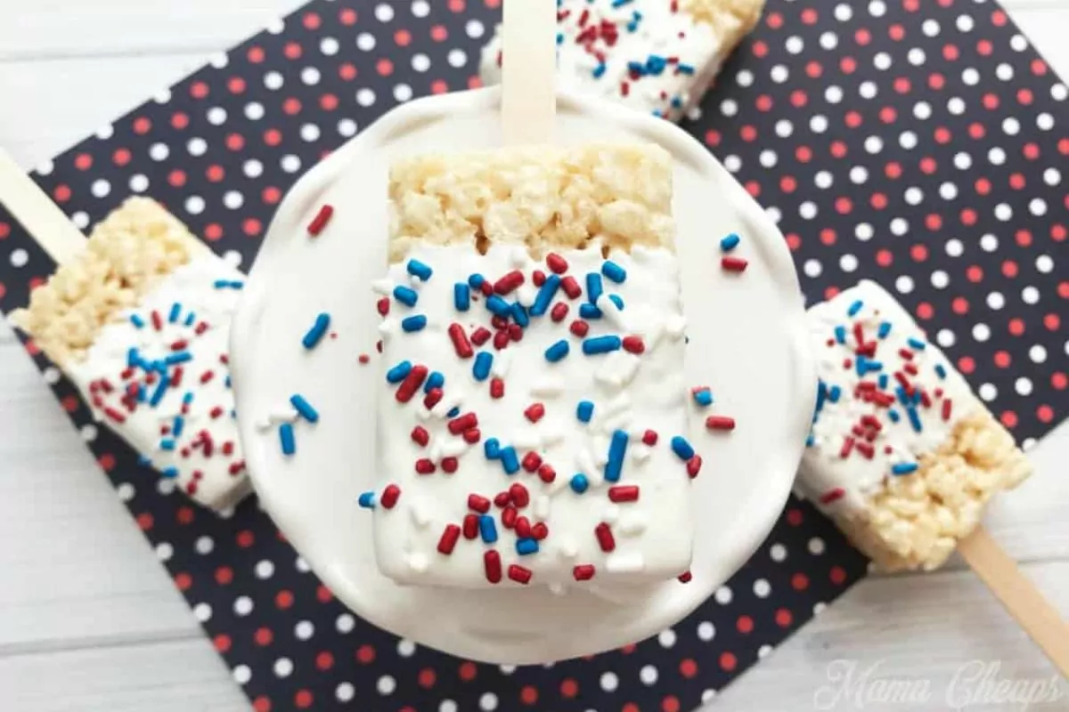 Patriotic Chocolate Covered Rice Krispie Treats by Mama Cheaps