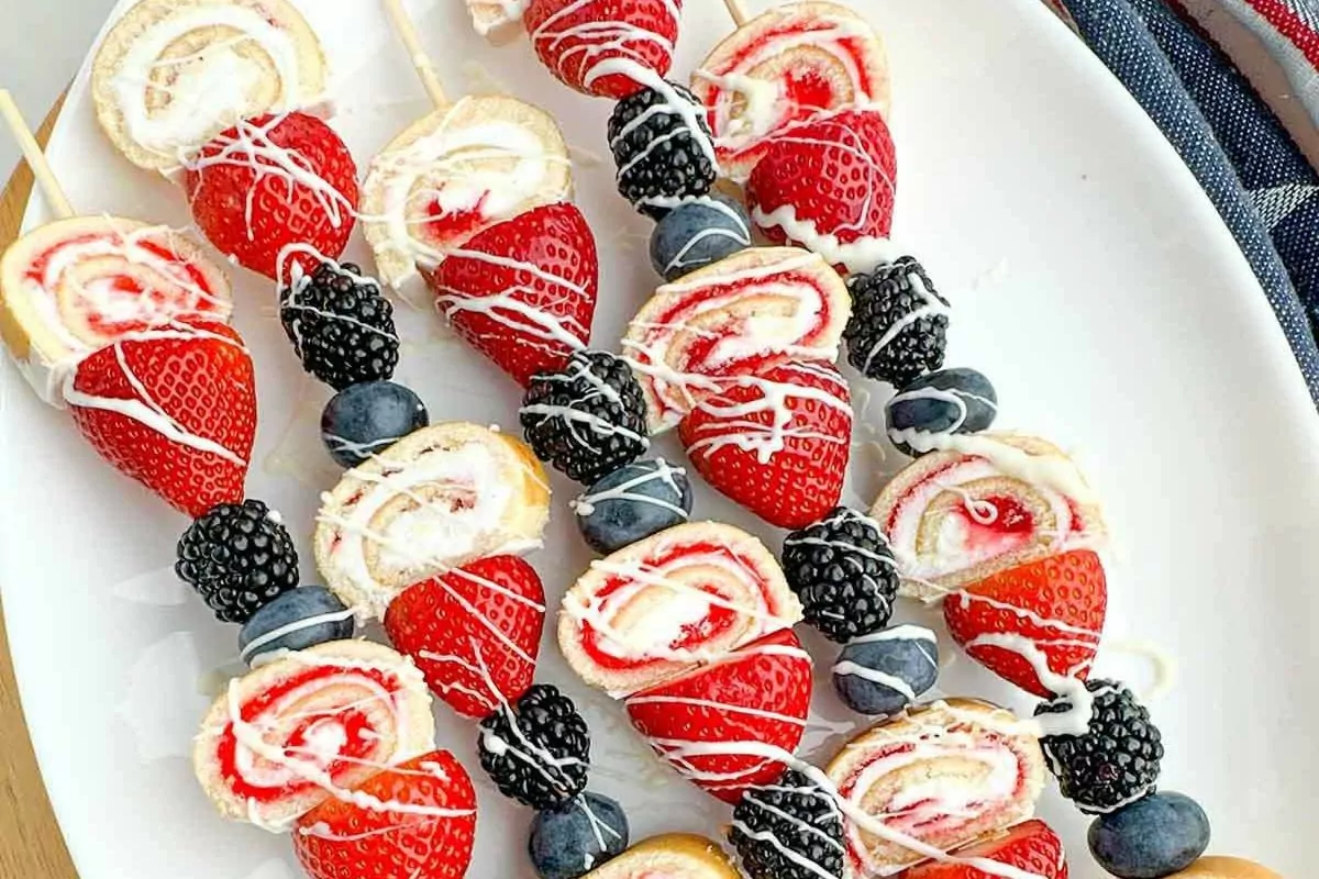 Red, White, and Blue Fruit Kabobs by Midwestern Holidays