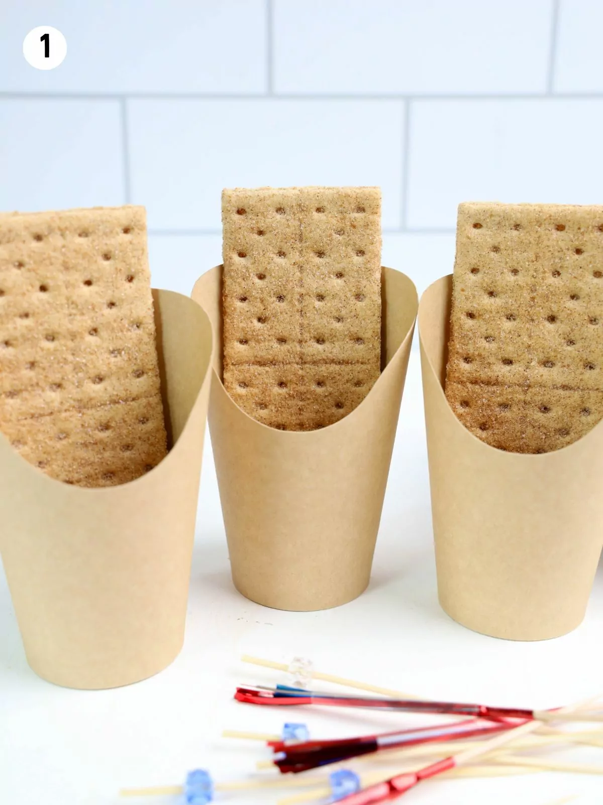 graham crackers in paper cups.