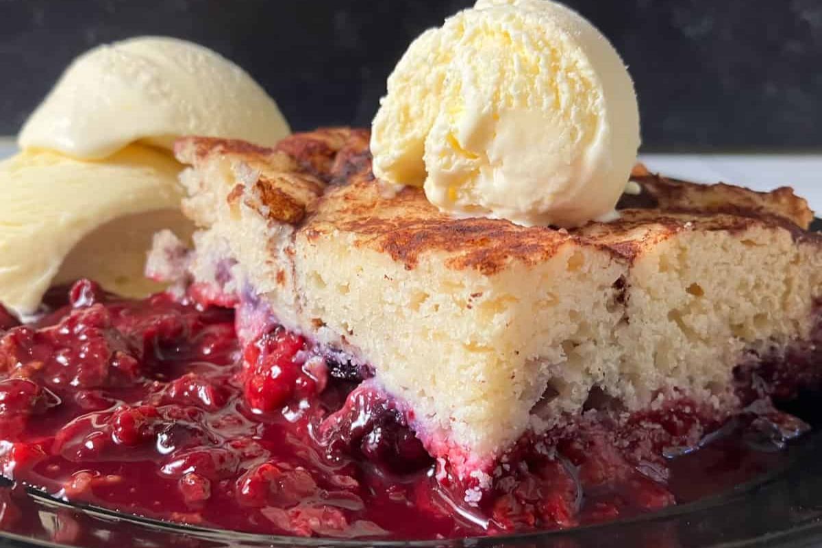 Blueberry cobbler with vanilla ice cream.