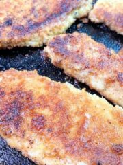 crispy chicken cutlets made with crushed Ritz crackers.