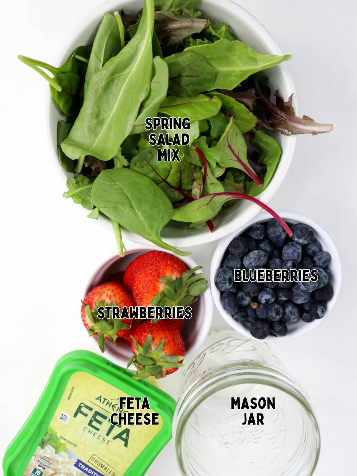 Ingredients for Patriotic Salad Recipe in a Mason Jar