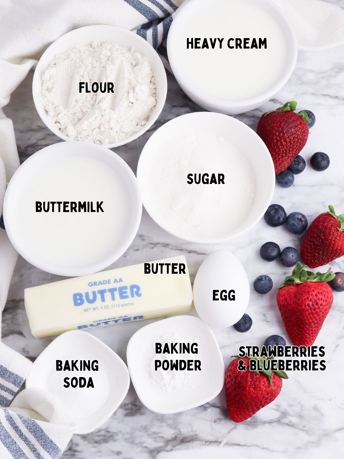 Ingredients for Traditional Strawberry Shortcake