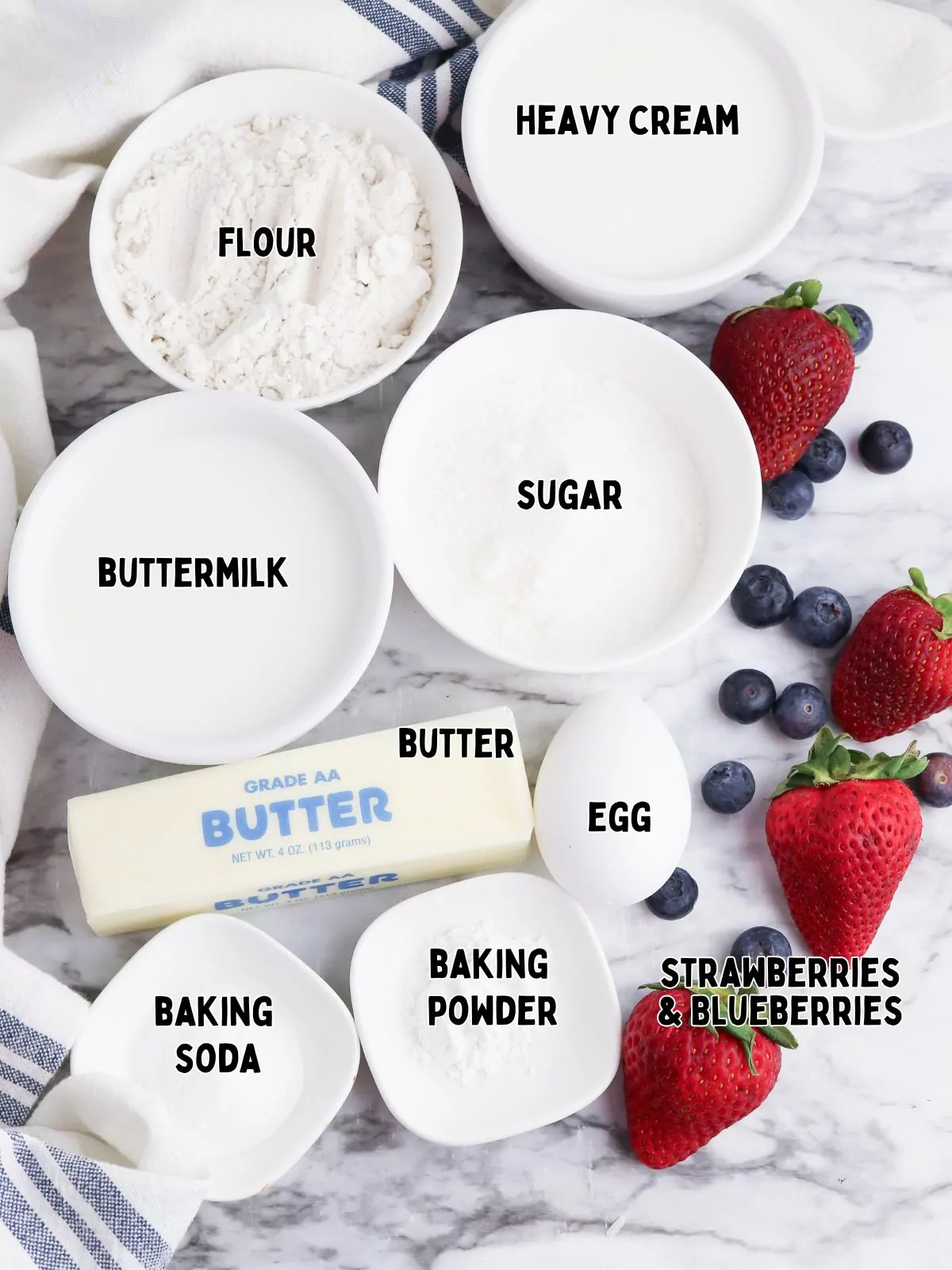 Ingredients for Traditional Strawberry Shortcake