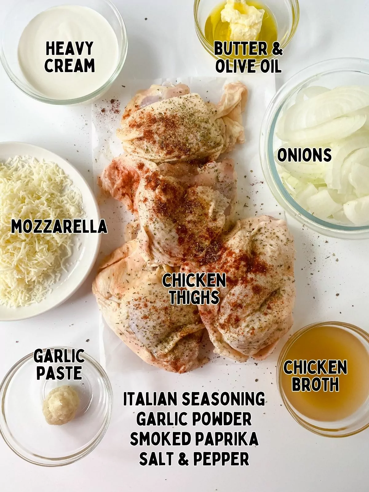 Ingredients to make chicken with onions