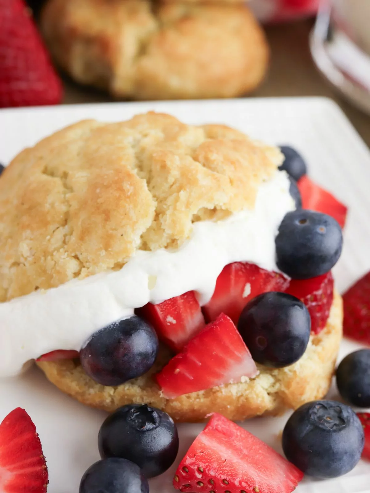 Traditional Strawberry Shortcake with blueberries too