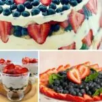 four different red, white and blue themed trifle recipes.