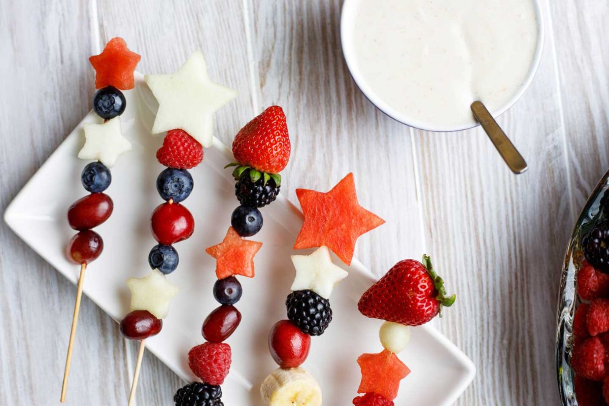 Red, White and Blue Fruit Kabobs by Two Healthy Kitchens