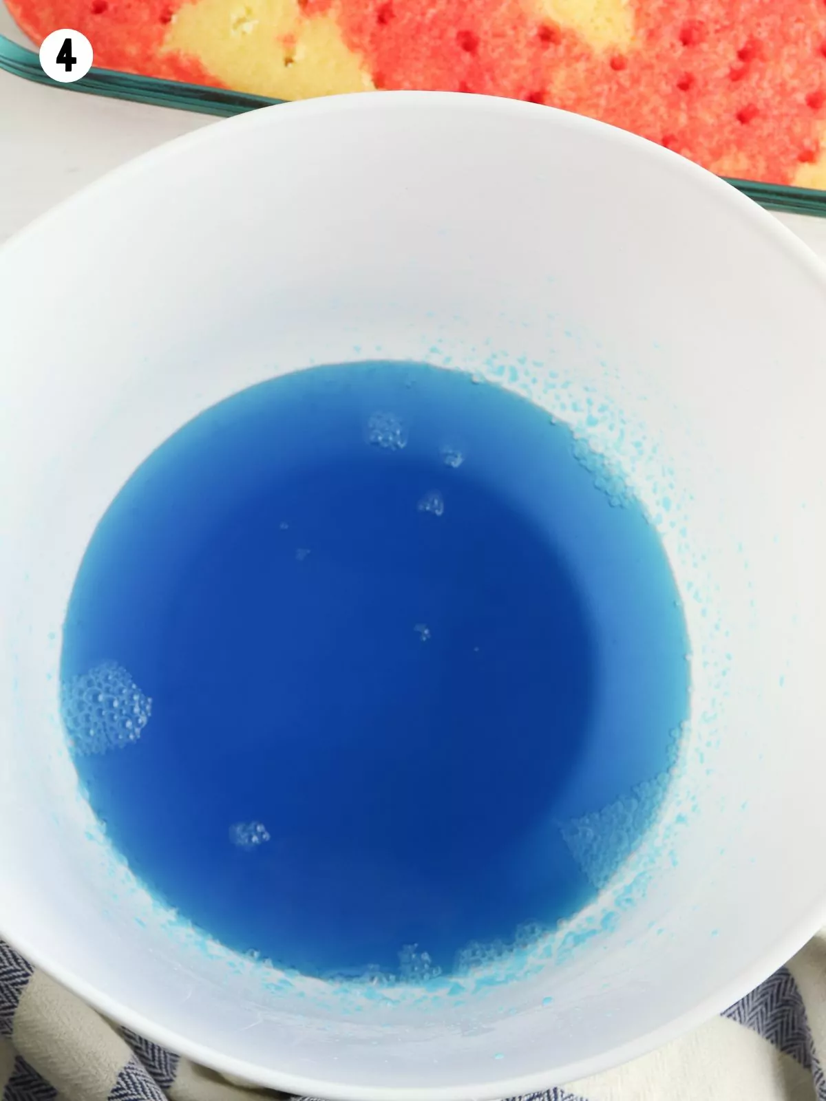 blue gelatin in bowl.