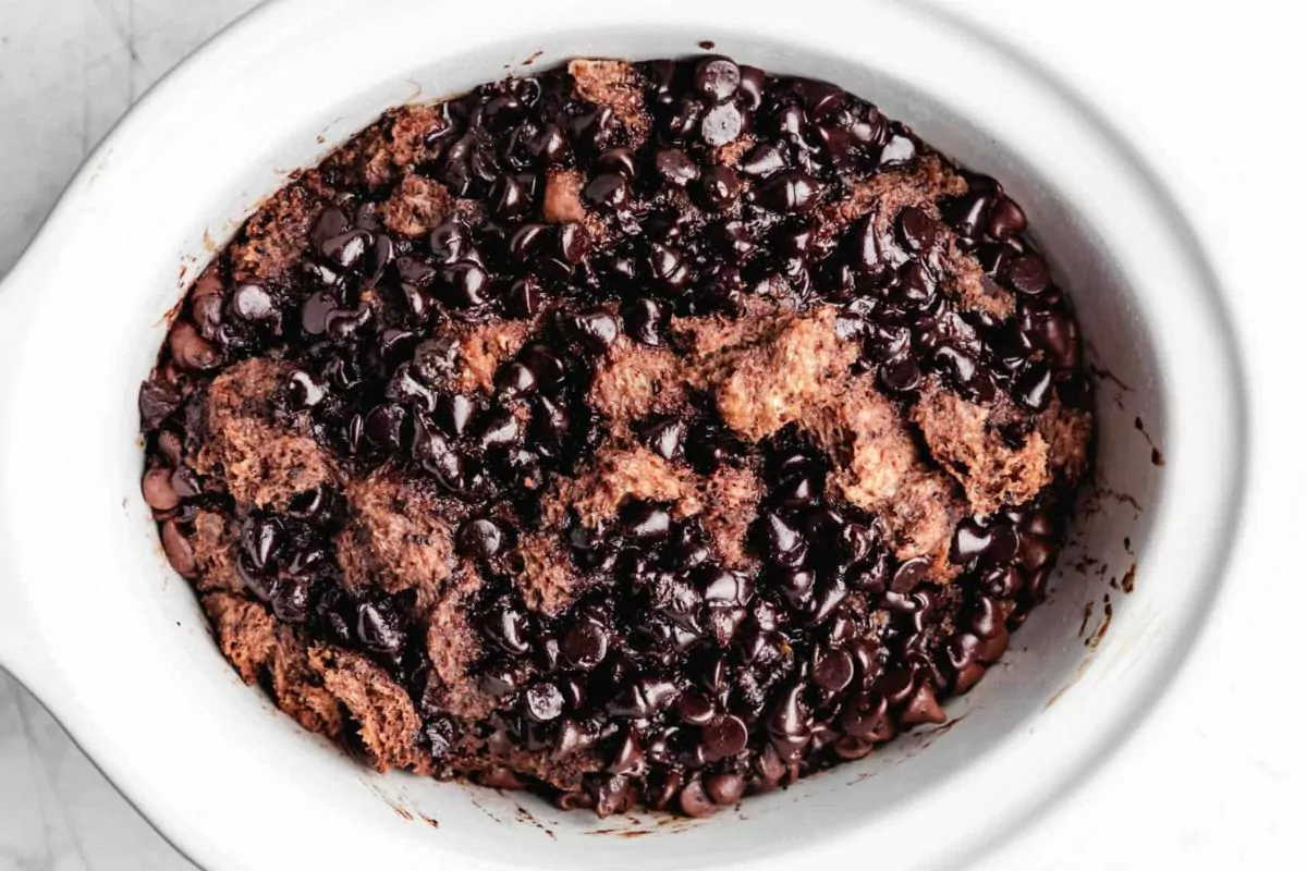 chocolate bread pudding in crock pot.