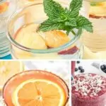 4 different healthy beverages made with coconut water and fruit.
