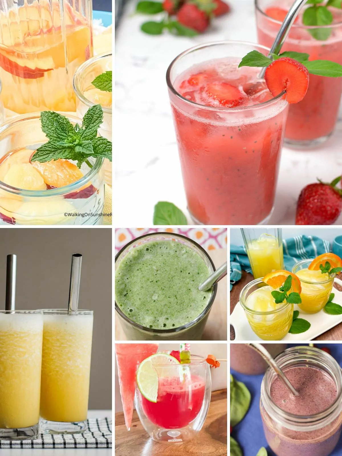 a collection of fruit and coconut beverages.
