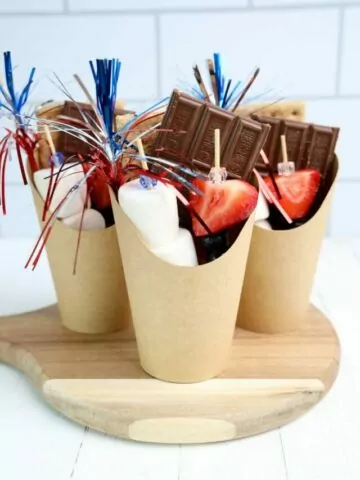 smores cups with patriotic toothpicks.