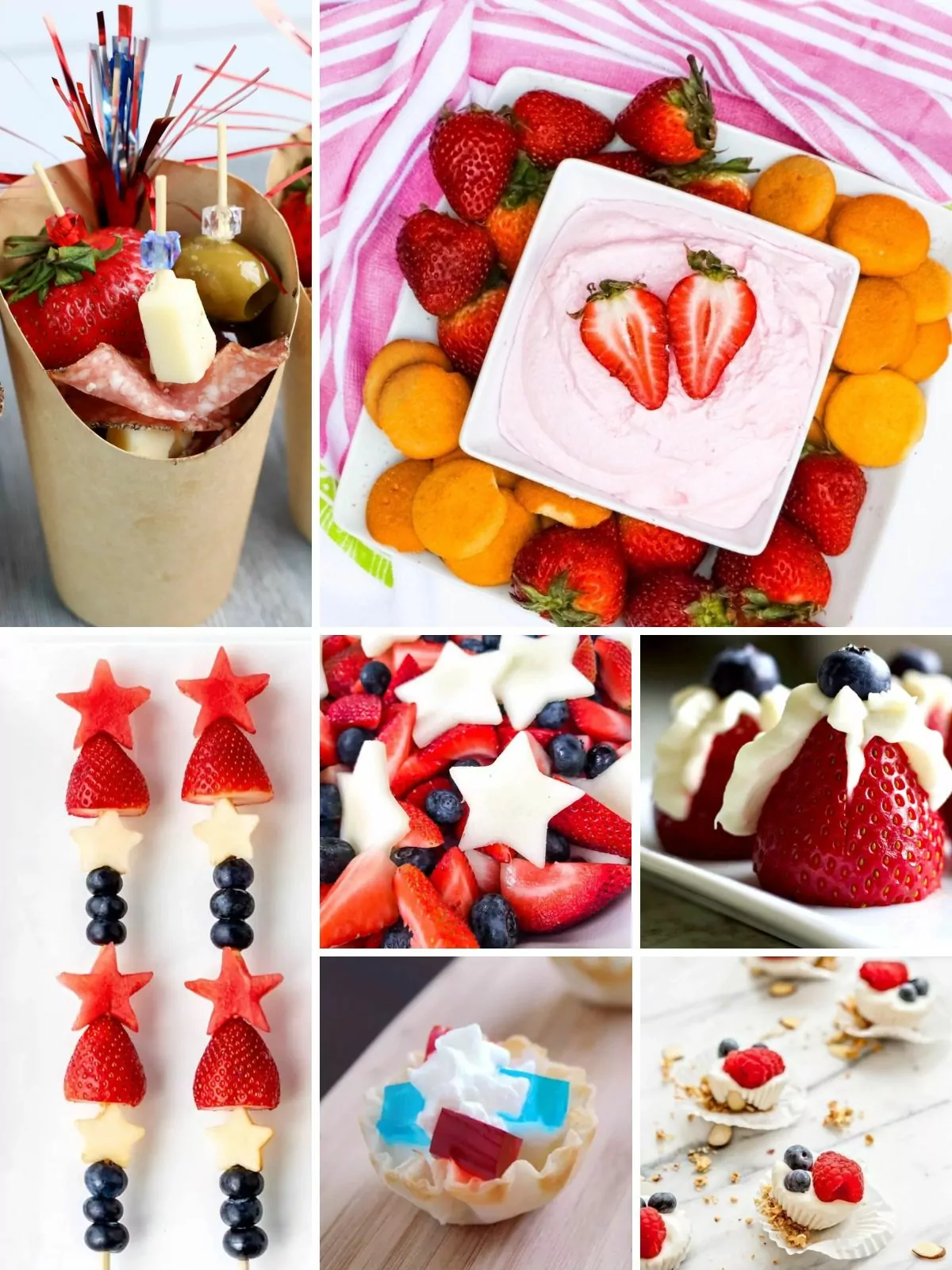 A collage of easy and refreshing fruit salad recipes for your 4th of July celebration.