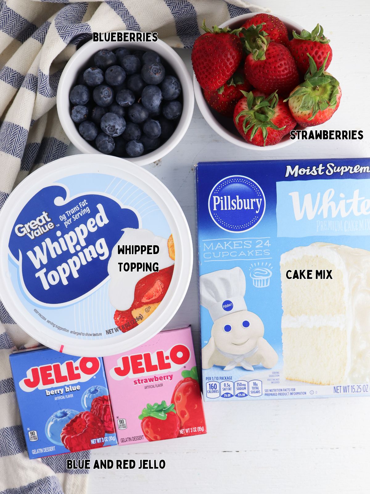 ingredients for patriotic cake.