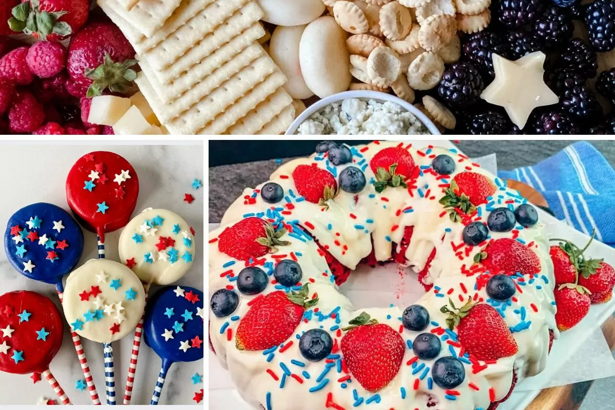 A collage photo of 3 different patriotic recipes.