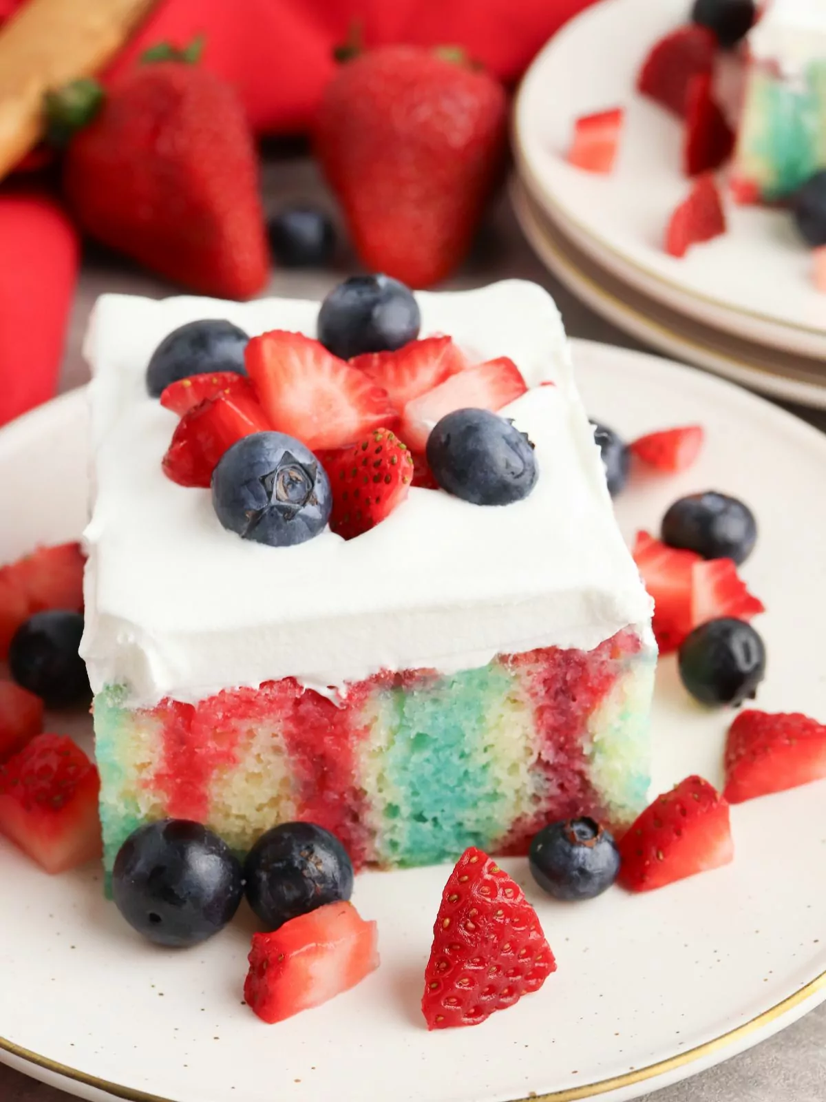 sliced cake for 4th of July on plate.