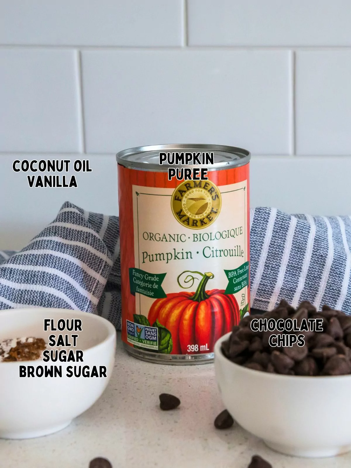 Ingredients for Pumpkin Chocolate Chip Muffins