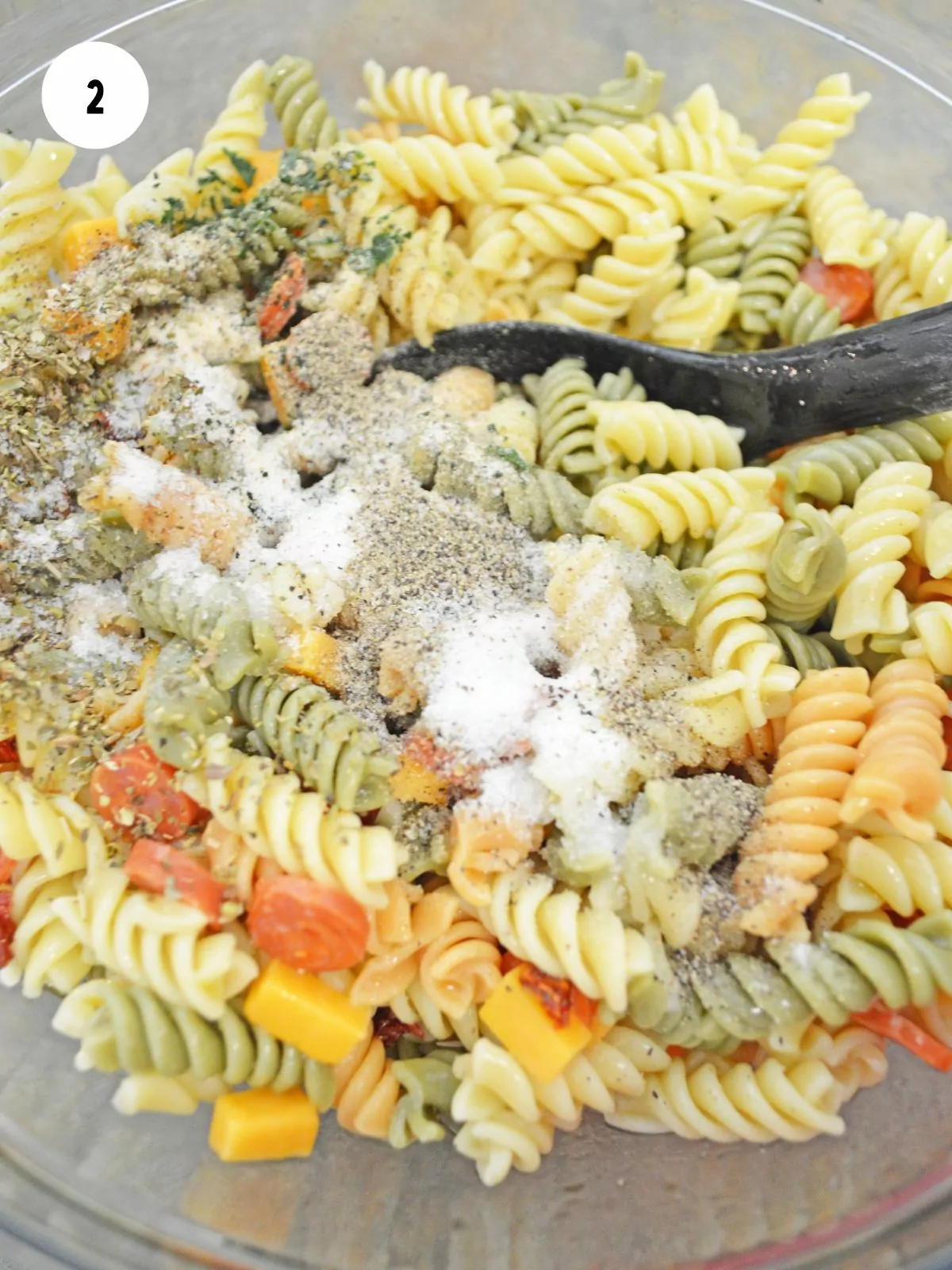 Seasonings added to the pasta mixture