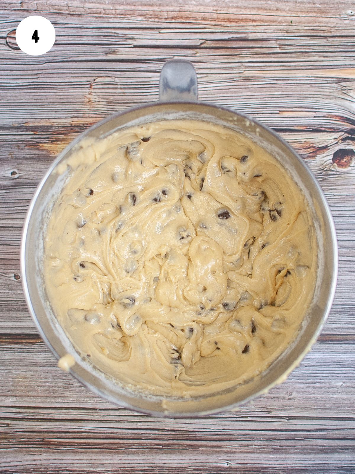 chocolate chip muffin batter in mixing bowl