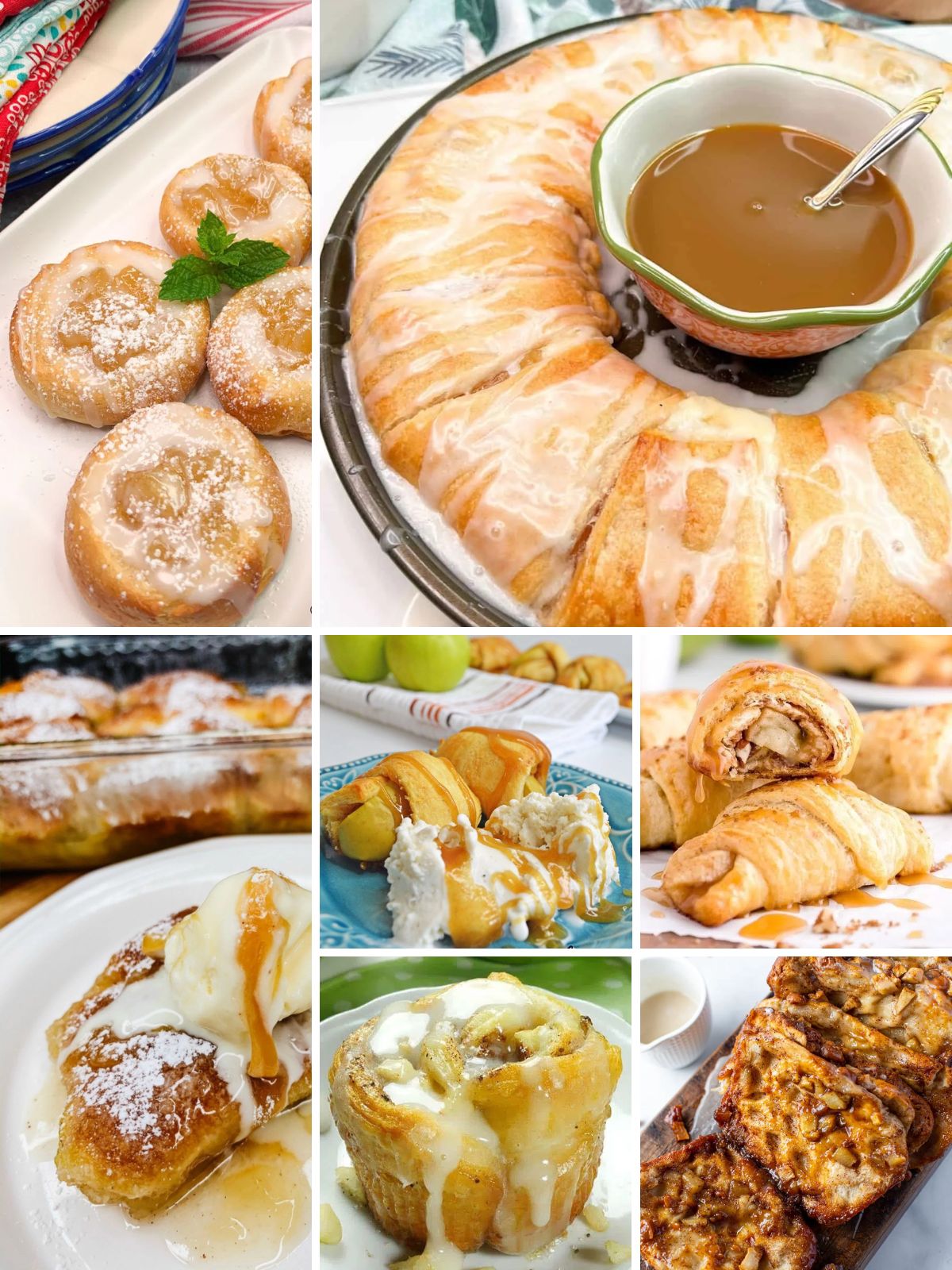 a collage of different desserts made with crescent rolls and apples.