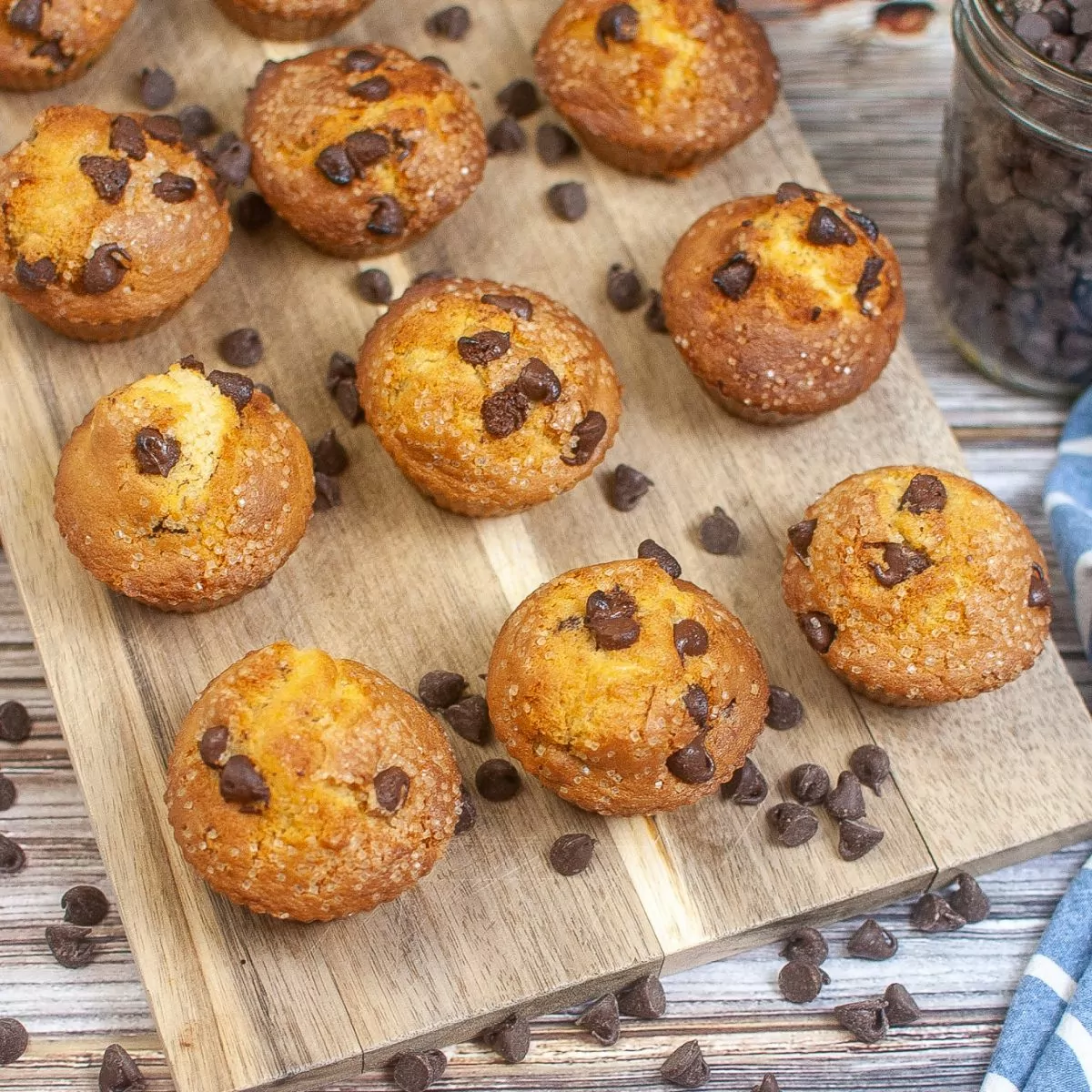 FEATURED Air Fryer Chocolate Chip Muffins on a wood platter