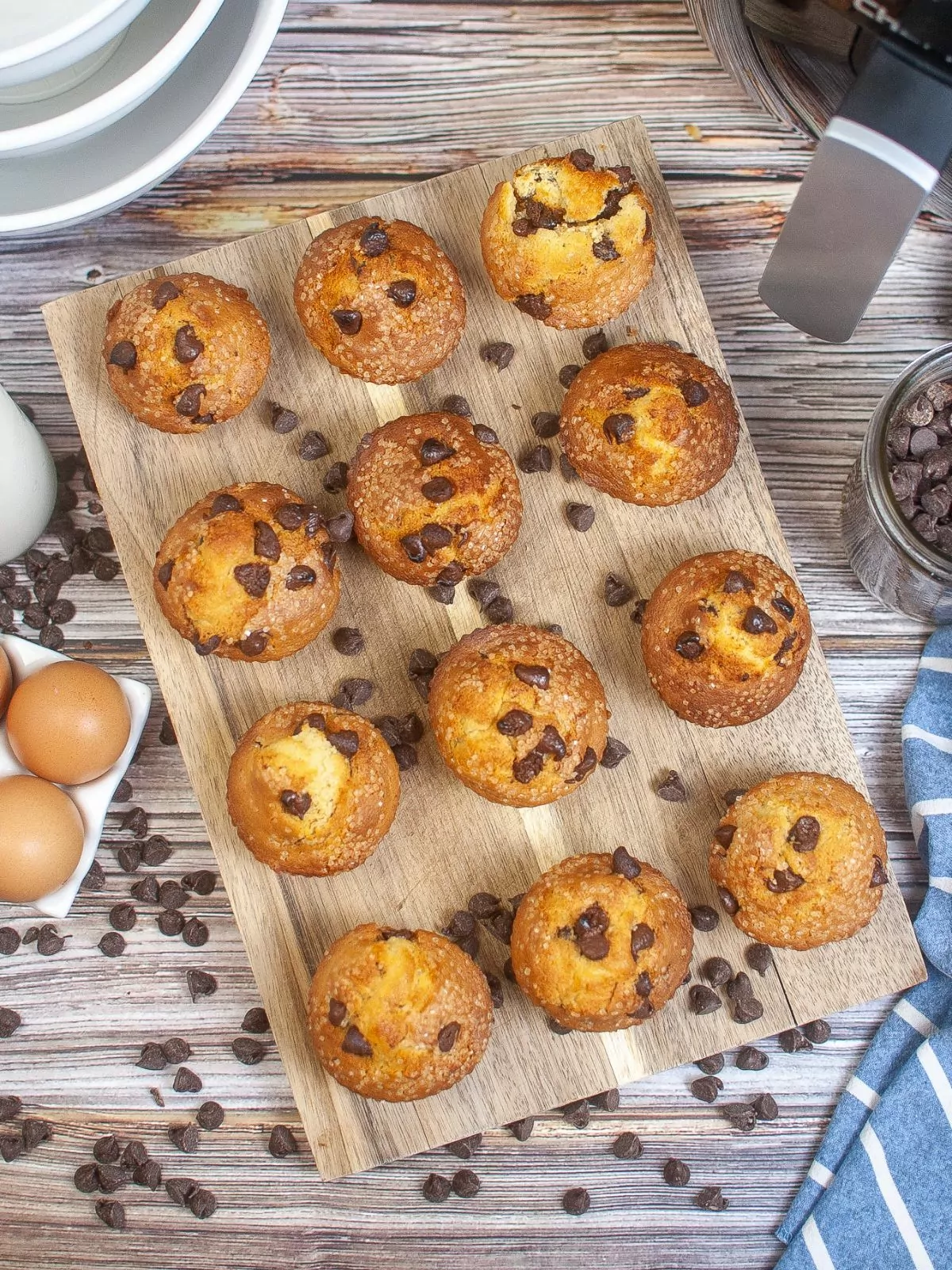 Air Fryer Chocolate Chip Muffins overhead shot