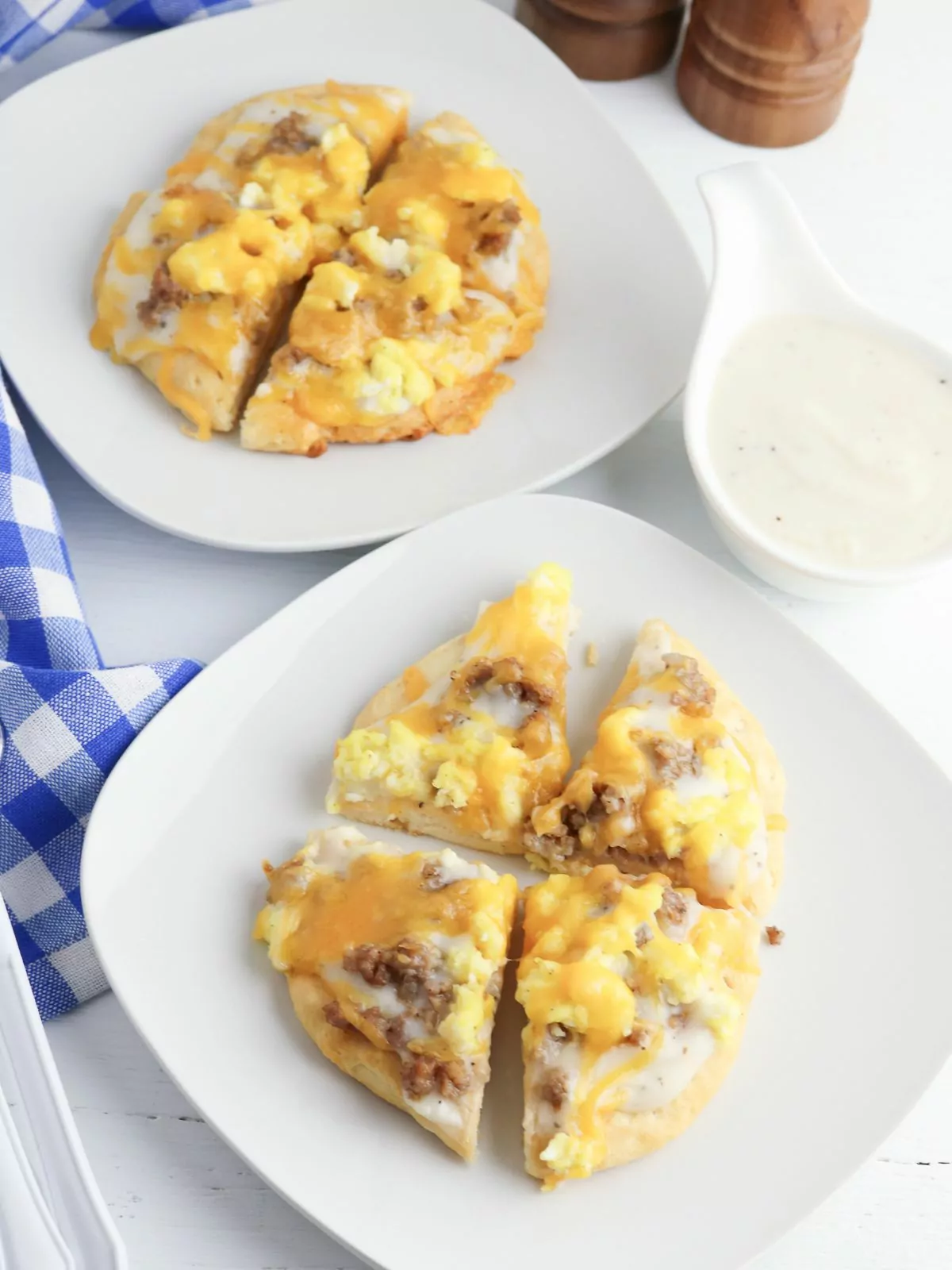 Breakfast Pizza Rolls served on square white plates