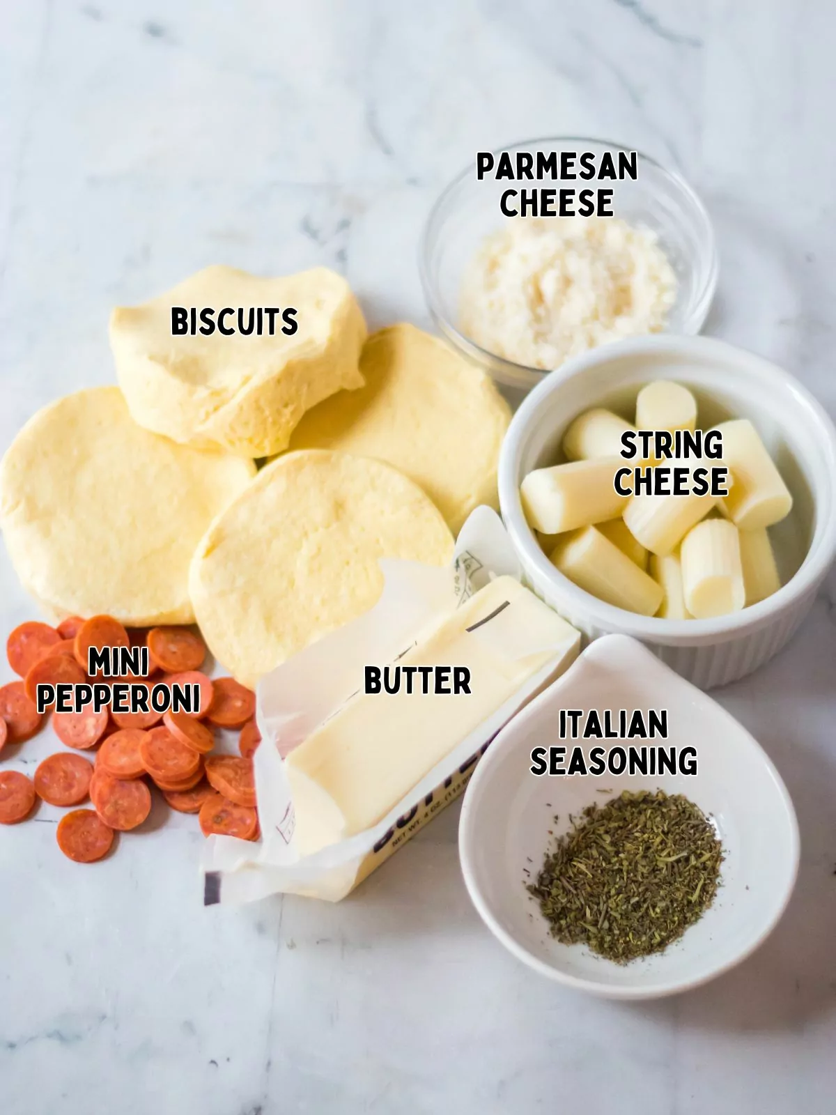 Ingredients for Air Fryer Pull Apart Pizza Bread