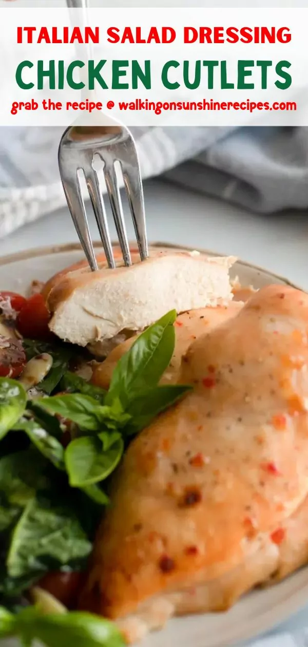 Italian salad chicken cutlets on plate with salad.