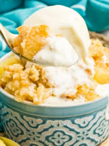 pineapple dessert with vanilla ice cream.