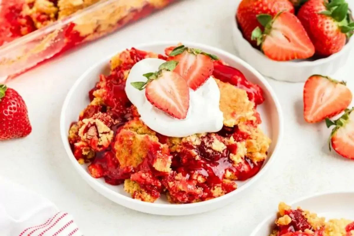 strawberry dessert in bowl.