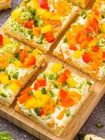 veggie pizza made with cream cheese and crescent rolls.