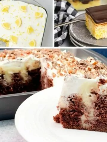 3 different pudding poke cake recipes.
