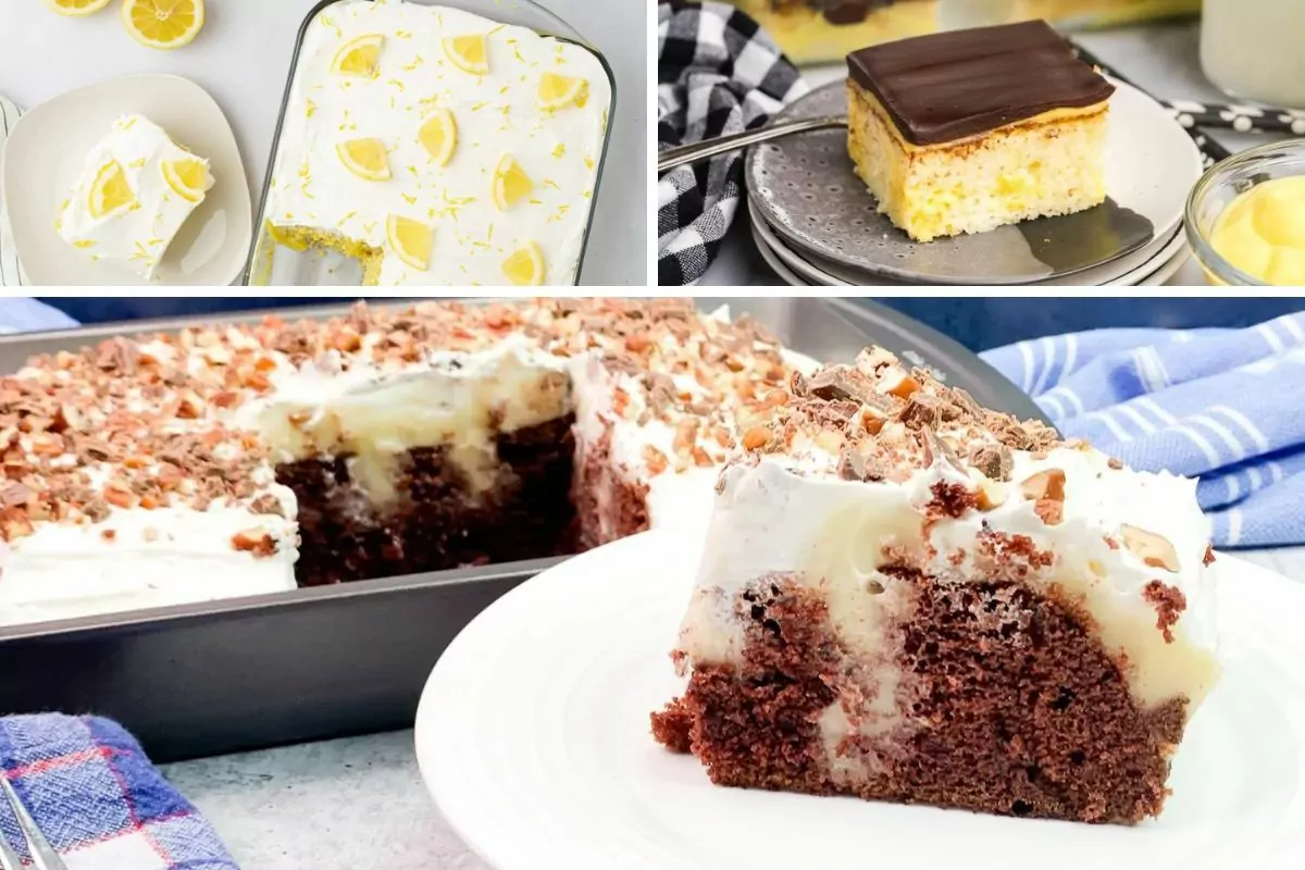 3 different pudding poke cake recipes.