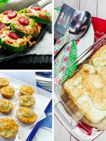 3 photo collage of zucchini recipes.