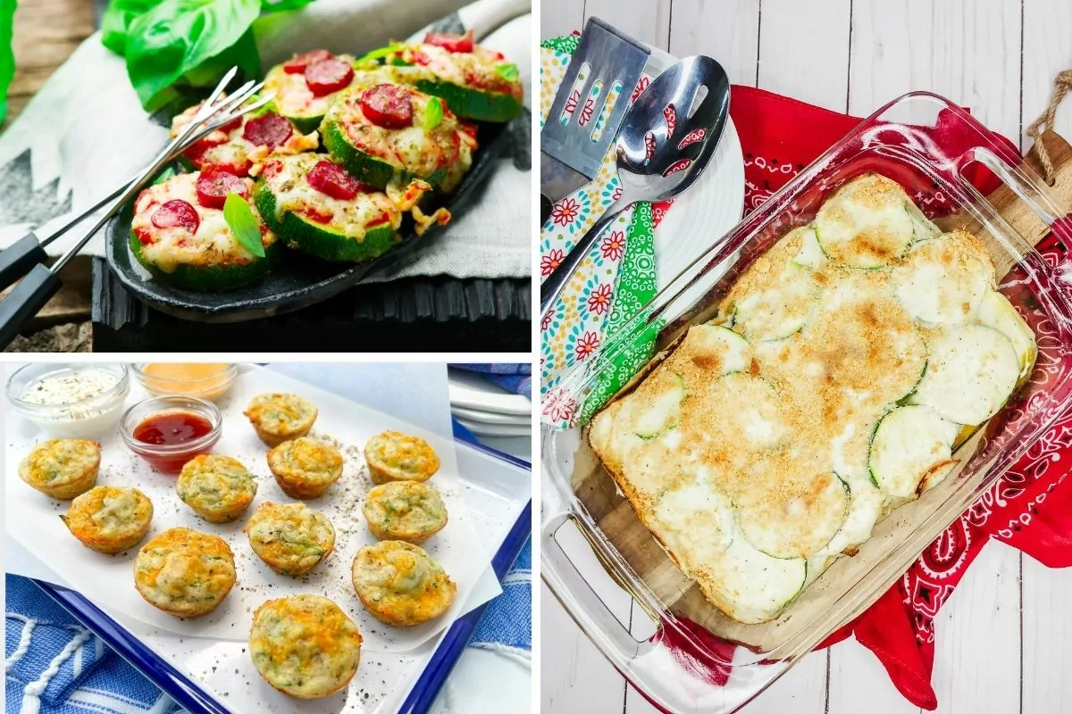 3 photo collage of zucchini recipes.