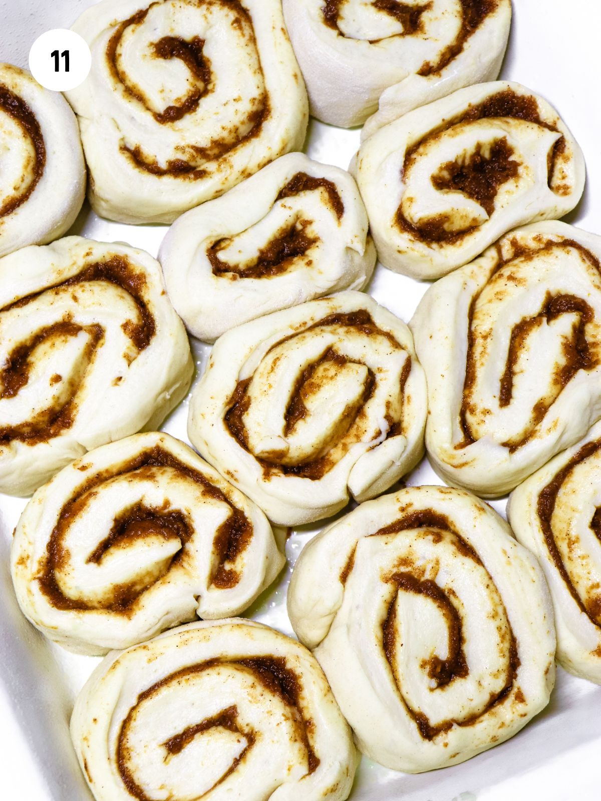 pumpkin cinnamon rolls in a baking dish