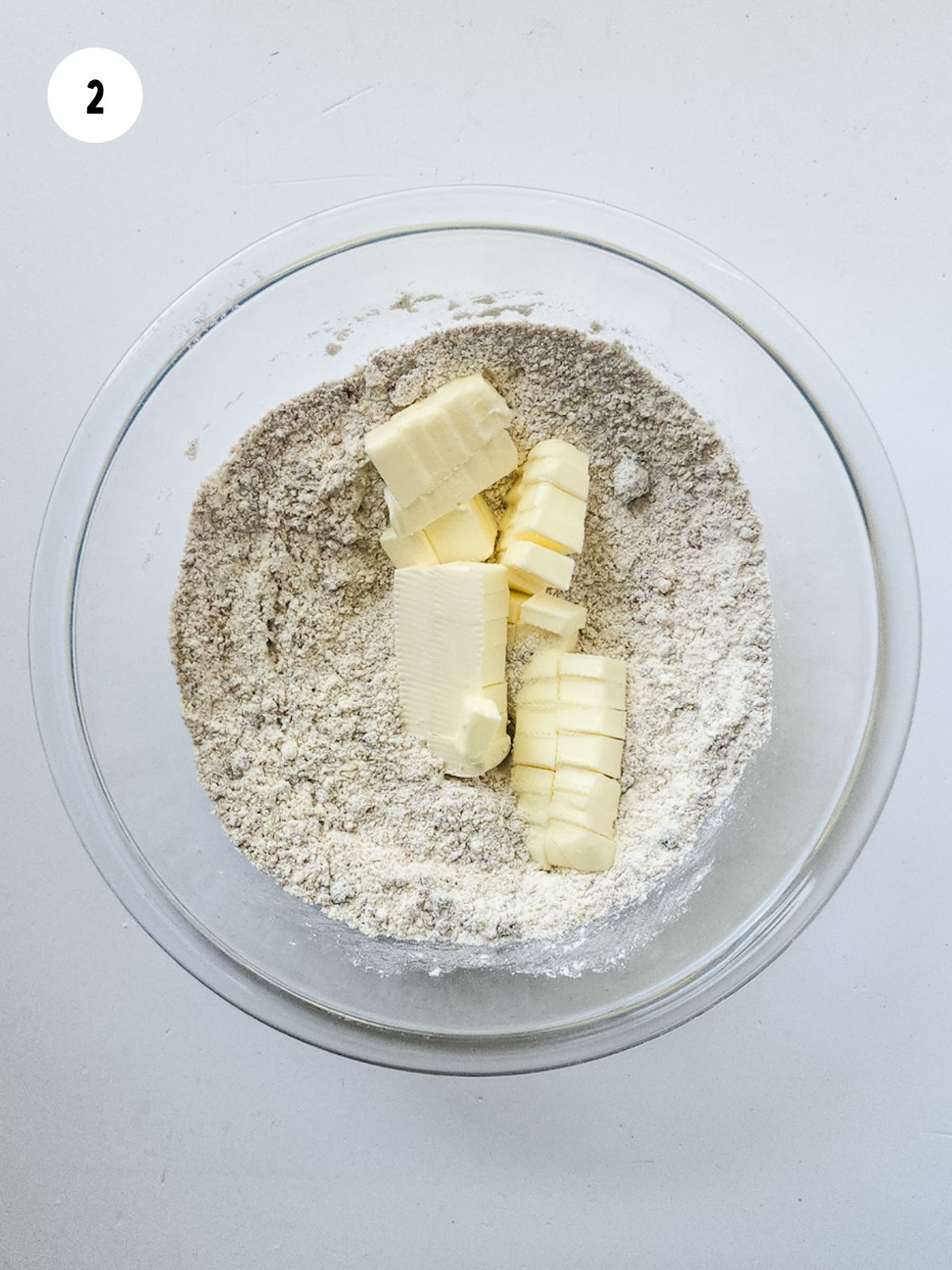 cubed butter added to the flour mixture