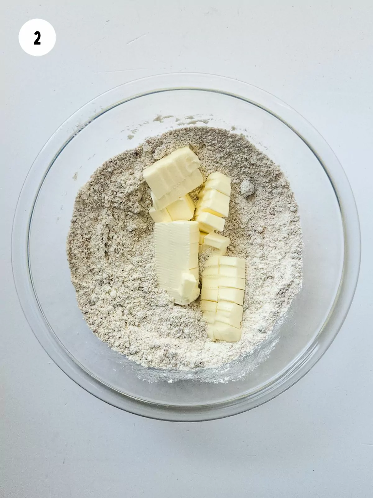 cubed butter added to the flour mixture