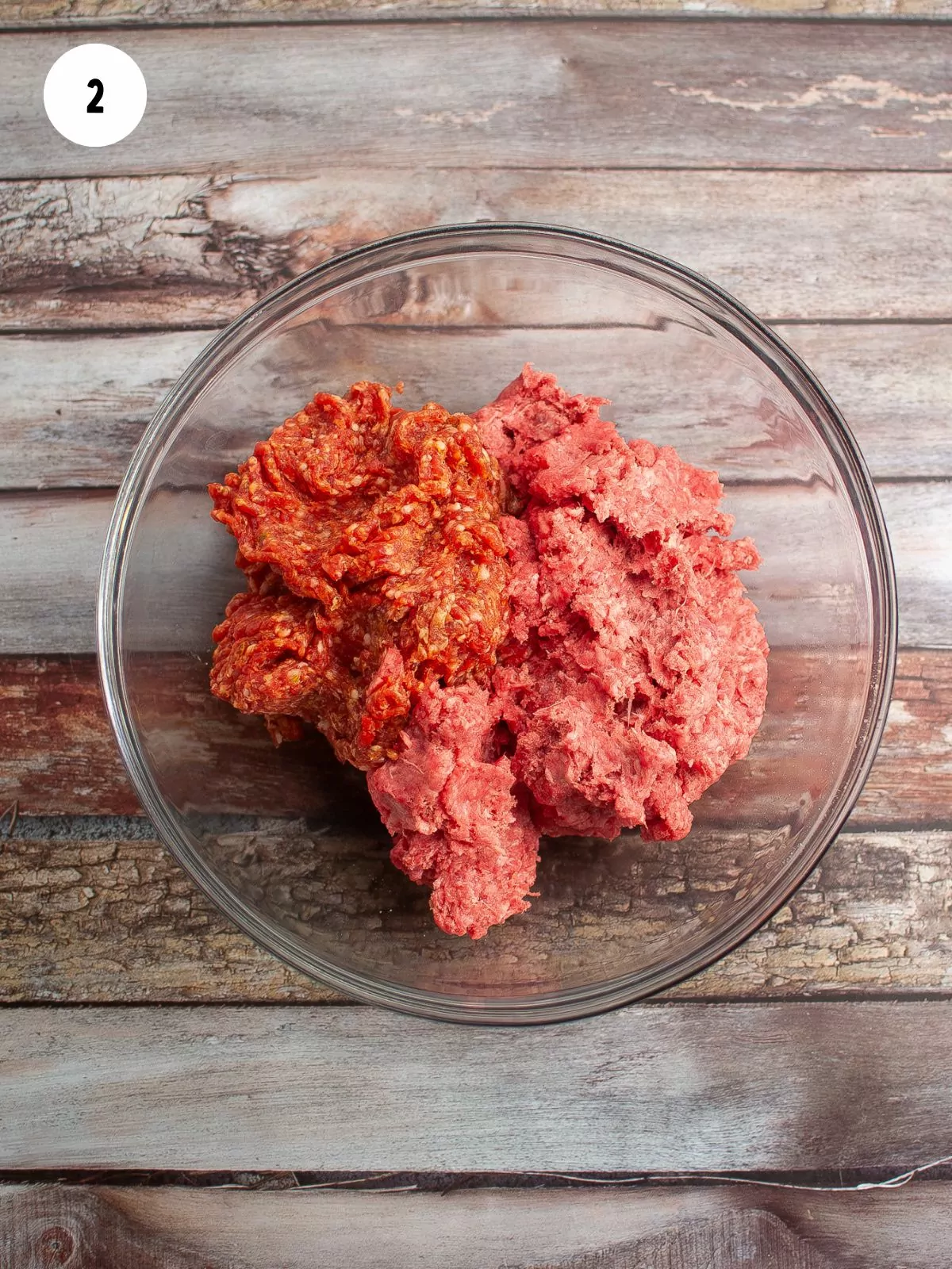 sausage and ground beef in a separate mixing bowl